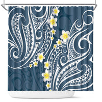 Plumeria With Blue Polynesian Tattoo Pattern Shower Curtain LT05 Blue - Polynesian Pride
