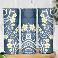 Plumeria With Blue Polynesian Tattoo Pattern Skinny Tumbler