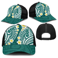 Plumeria With Teal Polynesian Tattoo Pattern Baseball Net Cap - Polynesian Pride