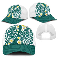 Plumeria With Teal Polynesian Tattoo Pattern Baseball Net Cap - Polynesian Pride