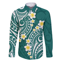 Plumeria With Teal Polynesian Tattoo Pattern Family Matching Tank Maxi Dress and Hawaiian Shirt