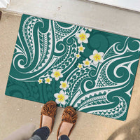 Plumeria With Teal Polynesian Tattoo Pattern Rubber Doormat