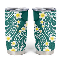 Plumeria With Teal Polynesian Tattoo Pattern Tumbler Cup