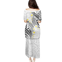 Plumeria With White Polynesian Tattoo Pattern Family Matching Puletasi and Hawaiian Shirt