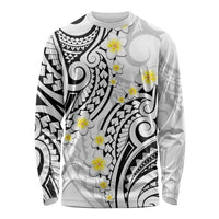 Plumeria With White Polynesian Tattoo Pattern Long Sleeve Shirt LT05 Unisex White - Polynesian Pride