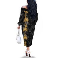 Hawaiian Honu And Surfboards Family Matching Off The Shoulder Long Sleeve Dress and Hawaiian Shirt Gold Style LT05 - Polynesian Pride