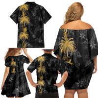 Hawaiian Honu And Surfboards Family Matching Off Shoulder Short Dress and Hawaiian Shirt Gold Style LT05 - Polynesian Pride