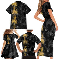 Hawaiian Honu And Surfboards Family Matching Short Sleeve Bodycon Dress and Hawaiian Shirt Gold Style LT05 - Polynesian Pride
