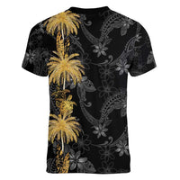 Hawaiian Honu And Surfboards Women V-Neck T-Shirt Gold Style - Polynesian Pride