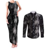 Hawaiian Honu And Surfboards Couples Matching Tank Maxi Dress and Long Sleeve Button Shirt Silver Style - Polynesian Pride