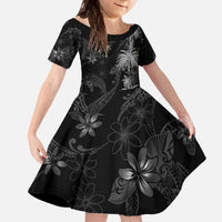 Hawaiian Honu And Surfboards Family Matching Off The Shoulder Long Sleeve Dress and Hawaiian Shirt Silver Style LT05 Daughter's Dress Silver - Polynesian Pride