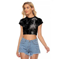 Hawaiian Honu And Surfboards Raglan Cropped T Shirt Silver Style - Polynesian Pride