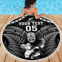 Custom New Zealand Maori Tiki Rugby Beach Blanket Go Aotearoa Maori Pattern LT05 - Polynesian Pride