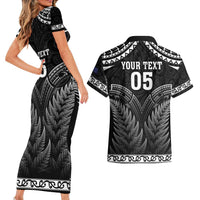 Custom New Zealand Maori Tiki Rugby Couples Matching Short Sleeve Bodycon Dress and Hawaiian Shirt Go Aotearoa Maori Pattern LT05 - Polynesian Pride