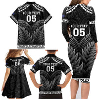 Custom New Zealand Maori Tiki Rugby Family Matching Long Sleeve Bodycon Dress and Hawaiian Shirt Go Aotearoa Maori Pattern LT05 - Polynesian Pride