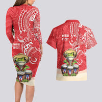Personalized Puerto Rico Couples Matching Long Sleeve Bodycon Dress and Hawaiian Shirt Coqui Frog With Polynesian Pattern LT05 - Polynesian Pride