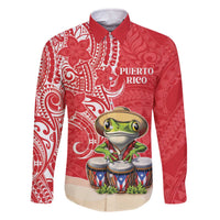 Personalized Puerto Rico Family Matching Off The Shoulder Long Sleeve Dress and Hawaiian Shirt Coqui Frog With Polynesian Pattern - Polynesian Pride
