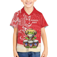 Personalized Puerto Rico Family Matching Off The Shoulder Long Sleeve Dress and Hawaiian Shirt Coqui Frog With Polynesian Pattern - Polynesian Pride