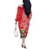 Personalized Puerto Rico Off The Shoulder Long Sleeve Dress Coqui Frog With Polynesian Pattern LT05 - Polynesian Pride