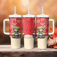 Personalized Puerto Rico Tumbler With Handle Coqui Frog With Polynesian Pattern - Polynesian Pride