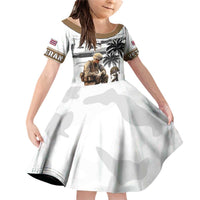 Hawaii Veterans Day Family Matching Off Shoulder Short Dress and Hawaiian Shirt Honor The Fallen Flag Grunge Style LT05 Daughter's Dress White - Polynesian Pride
