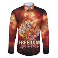 Hawaii Veterans Day Family Matching Off Shoulder Short Dress and Hawaiian Shirt May We Never Forget Freedom Isn't Free LT05 Dad's Shirt - Long Sleeve Red - Polynesian Pride
