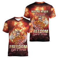 Hawaii Veterans Day Women V-Neck T-Shirt May We Never Forget Freedom Isn't Free