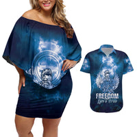 Federated States of Micronesia Veterans Day Couples Matching Off Shoulder Short Dress and Hawaiian Shirt May We Never Forget Freedom Isn't Free LT05 Blue - Polynesian Pride