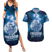 Federated States of Micronesia Veterans Day Couples Matching Summer Maxi Dress and Hawaiian Shirt May We Never Forget Freedom Isn't Free LT05 Blue - Polynesian Pride