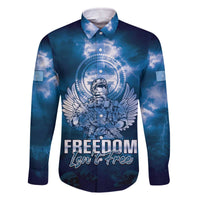 Federated States of Micronesia Veterans Day Family Matching Off The Shoulder Long Sleeve Dress and Hawaiian Shirt May We Never Forget Freedom Isn't Free LT05 Dad's Shirt - Long Sleeve Blue - Polynesian Pride