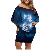 Federated States of Micronesia Veterans Day Family Matching Off Shoulder Short Dress and Hawaiian Shirt May We Never Forget Freedom Isn't Free LT05 Mom's Dress Blue - Polynesian Pride