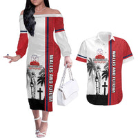 Wallis and Futuna Armistice Day Couples Matching Off The Shoulder Long Sleeve Dress and Hawaiian Shirt Lest We Forget Flag Style LT05 White - Polynesian Pride