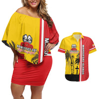 Marquesas Islands Armistice Day Couples Matching Off Shoulder Short Dress and Hawaiian Shirt Lest We Forget Flag Style LT05 Yellow - Polynesian Pride