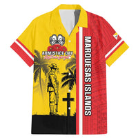 Marquesas Islands Armistice Day Family Matching Mermaid Dress and Hawaiian Shirt Lest We Forget Flag Style LT05 Dad's Shirt - Short Sleeve Yellow - Polynesian Pride