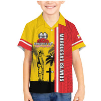 Marquesas Islands Armistice Day Family Matching Mermaid Dress and Hawaiian Shirt Lest We Forget Flag Style LT05 Son's Shirt Yellow - Polynesian Pride