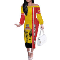 Marquesas Islands Armistice Day Family Matching Off The Shoulder Long Sleeve Dress and Hawaiian Shirt Lest We Forget Flag Style LT05 Mom's Dress Yellow - Polynesian Pride