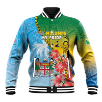 Personalised Malampa Fiji Day Baseball Jacket Tribal Pattern With Tropical Flowers - Polynesian Pride