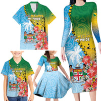 Personalised Malampa Fiji Day Family Matching Long Sleeve Bodycon Dress and Hawaiian Shirt Tribal Pattern With Tropical Flowers LT05 - Polynesian Pride