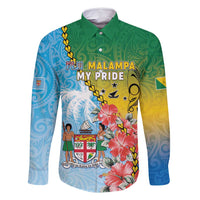 Personalised Malampa Fiji Day Family Matching Mermaid Dress and Hawaiian Shirt Tribal Pattern With Tropical Flowers LT05 Dad's Shirt - Long Sleeve Colorful - Polynesian Pride