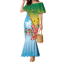 Personalised Malampa Fiji Day Family Matching Mermaid Dress and Hawaiian Shirt Tribal Pattern With Tropical Flowers LT05 Mom's Dress Colorful - Polynesian Pride
