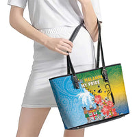 Malampa Fiji Day Leather Tote Bag Tribal Pattern With Tropical Flowers - Polynesian Pride