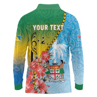 Personalised Malampa Fiji Day Long Sleeve Polo Shirt Tribal Pattern With Tropical Flowers - Polynesian Pride