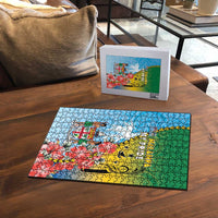 Malampa Fiji Day Puzzle Tribal Pattern With Tropical Flowers - Polynesian Pride