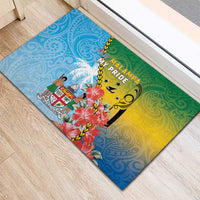 Malampa Fiji Day Rubber Doormat Tribal Pattern With Tropical Flowers - Polynesian Pride