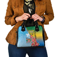 Malampa Fiji Day Shoulder Handbag Tribal Pattern With Tropical Flowers - Polynesian Pride