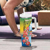 Personalised Malampa Fiji Day Tumbler With Handle Tribal Pattern With Tropical Flowers - Polynesian Pride
