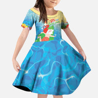 Christmas In Hawaii Family Matching Off The Shoulder Long Sleeve Dress and Hawaiian Shirt Tis The Sea Sun LT05 Daughter's Dress Blue - Polynesian Pride