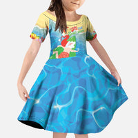 Christmas In Hawaii Family Matching Off Shoulder Maxi Dress and Hawaiian Shirt Tis The Sea Sun LT05 Daughter's Dress Blue - Polynesian Pride