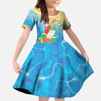 Christmas In Hawaii Family Matching Short Sleeve Bodycon Dress and Hawaiian Shirt Tis The Sea Sun LT05 Daughter's Dress Blue - Polynesian Pride