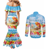 Personalised Hawaii Funny Thanksgiving Couples Matching Mermaid Dress and Long Sleeve Button Shirt Thankful From The Beach